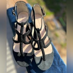 Sacha London Black Suede Crystal ZENIA Sandals Sz 8